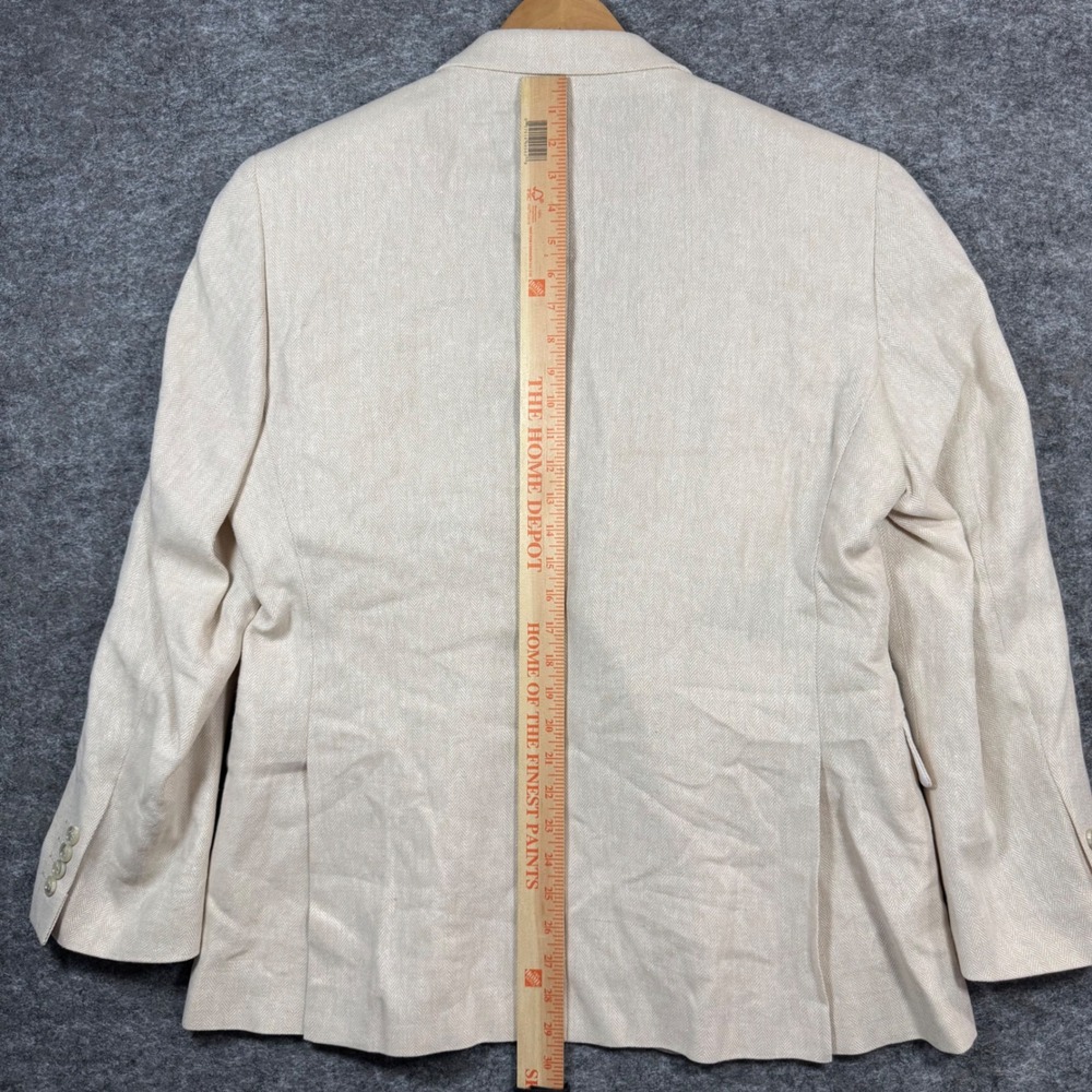 Stafford Blazer Jacket Mens 44S Linen Classic Fit Beige Herringbone Sport Coat - Picture 11 of 14